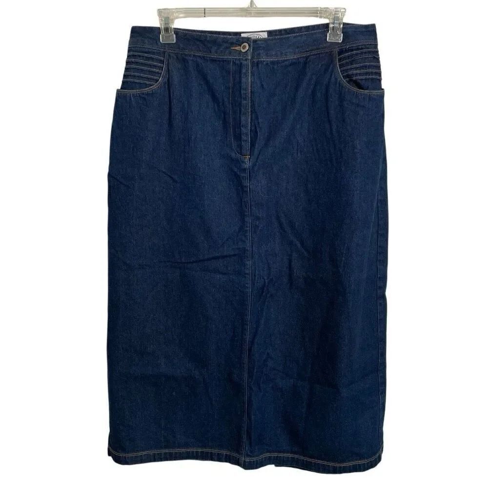 Vtg Carolina Blues Womens Plus Denim Maxi Skirt 18 Dark Wash Pintucked Styling